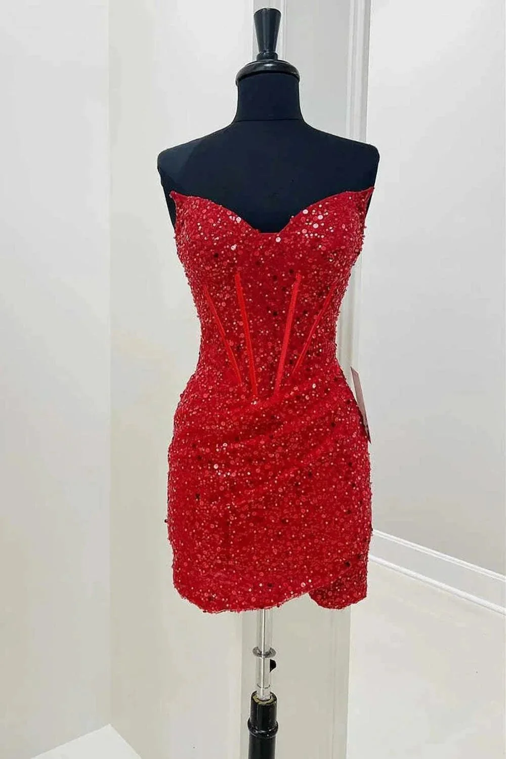Bodycon Sweetheart Red Sequins Corset Homecoming Dress - Image 2