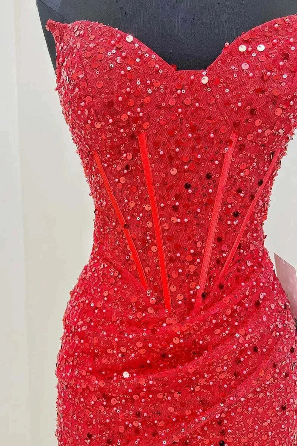 Bodycon Sweetheart Red Sequins Corset Homecoming Dress - Image 3
