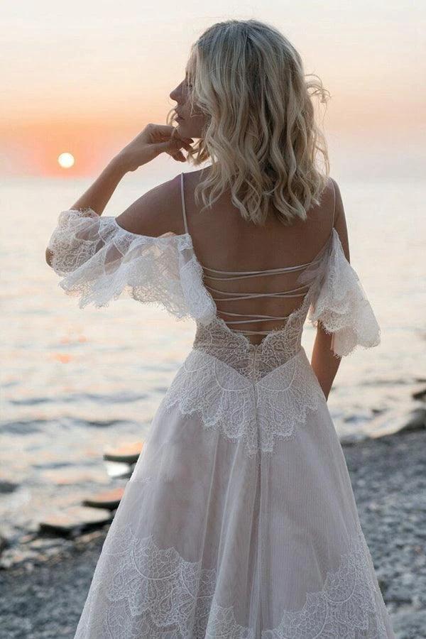 Bohemian Straps Off Shoulder Charming Lace Beach Wedding Dresses  WD557 - Image 2