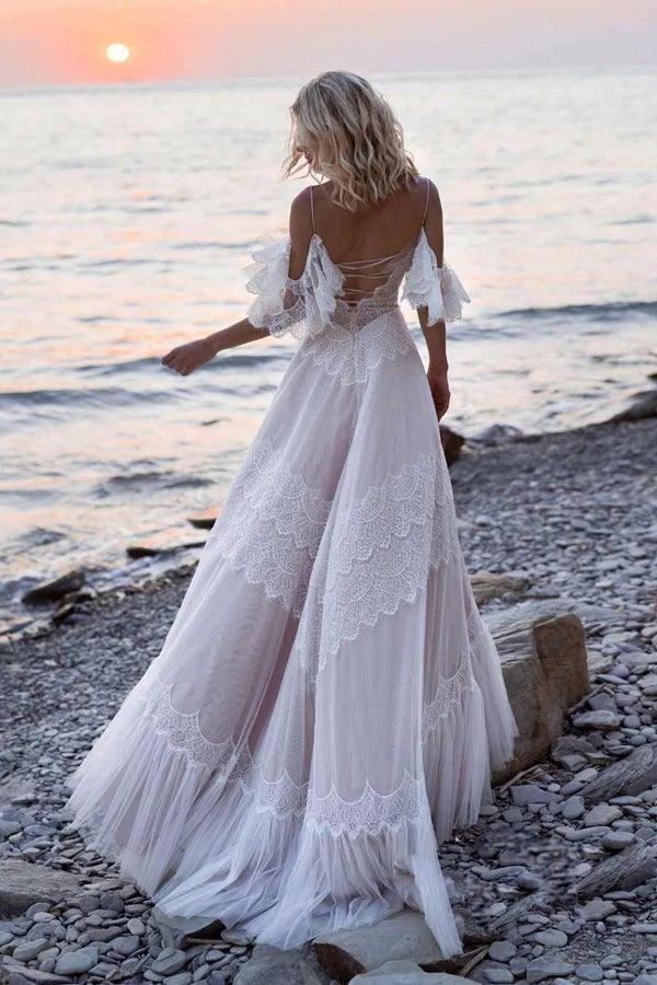 Bohemian Straps Off Shoulder Charming Lace Beach Wedding Dresses  WD557 - Image 3