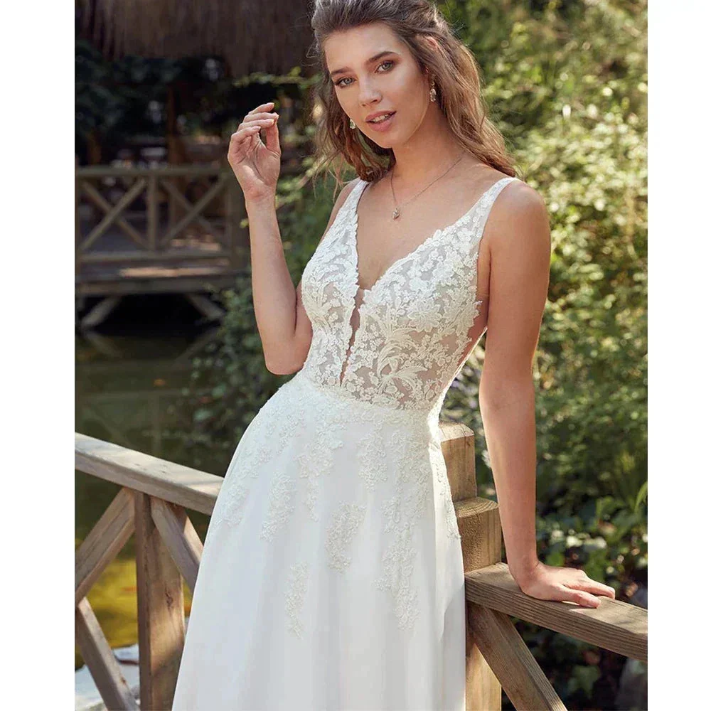 Bohemian Sexy Off Shoulder Sleeveless Beach Mopping Wedding Dresses Lace Appliques V-neck Backless Fascinating Bridal Gowns 2023 - Image 2