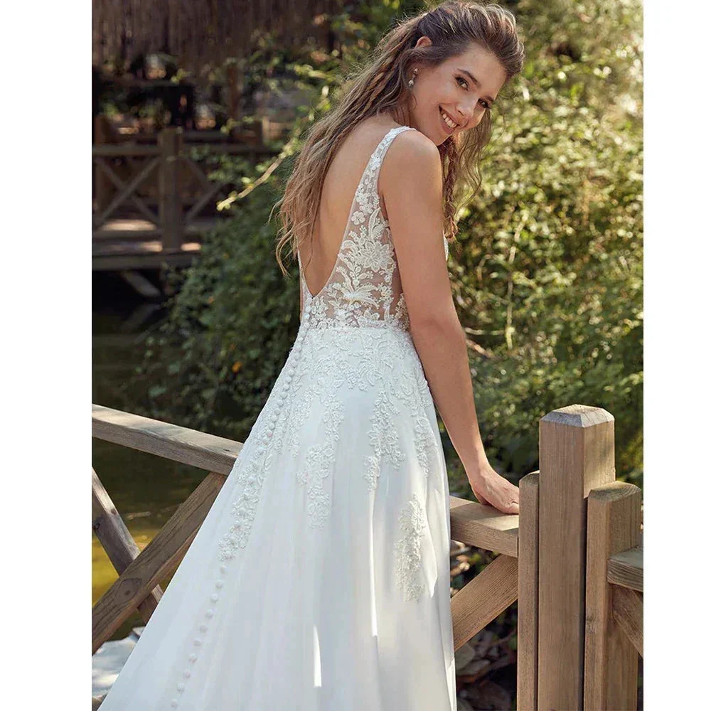 Bohemian Sexy Off Shoulder Sleeveless Beach Mopping Wedding Dresses Lace Appliques V-neck Backless Fascinating Bridal Gowns 2023 - Image 3
