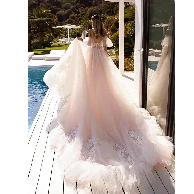 Bohemian Tulle Applique A-Line Wedding Dress With Detachable Sleeves Bridal Gownes Elegant Women's Formal Wedding Dresse Vestido - Image 2