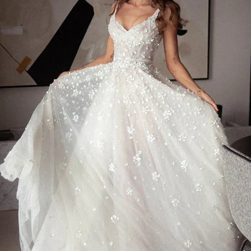 Bohemian V-Neck Wedding Dresses For Bride Spaghetti Straps A-Line Bridal Gowns Sexy Sleeveless Zipper Up Vestido De Noiva - Image 2
