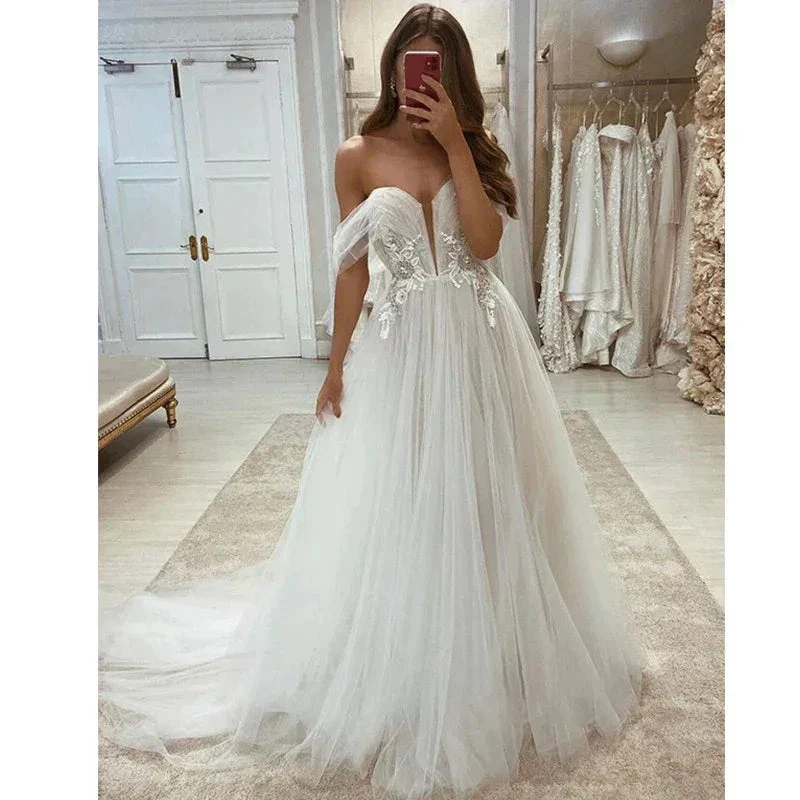 Bohemian Wedding Dresses Sleeveless Shoulder Women Sexy Sweetheart Lace Applique Bridal Gowns Formal Beach Wedding Party Robe De - Image 3