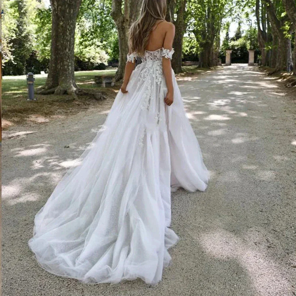 Bohemian Wedding Dresses Women's Sexy and Elegant Side High Split Tulle Lace Applique Off Shoulder Princess Bridal Gowns De - Image 3