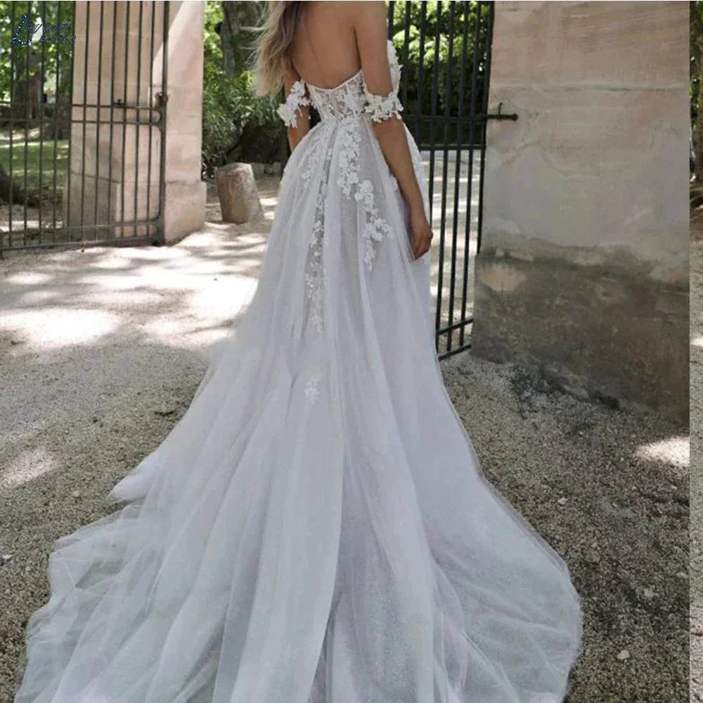 Bohemian Wedding Dresses Women's Sexy and Elegant Side High Split Tulle Lace Applique Off Shoulder Princess Bridal Gowns De - Image 4
