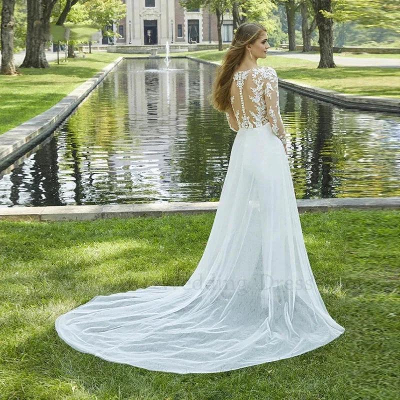 Boho 2 In 1 Lace Jumpsuit Wedding Dresses for Women Sweep Train A-Line Appliques Sexy Beach Bridal Gown Vestidos De Novia - Image 2