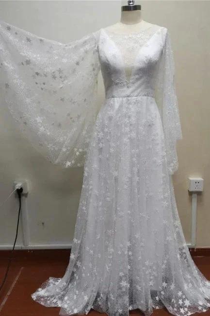 Boho A-Line Long Sleeves Backless Wedding Dresses With Lace - Image 4