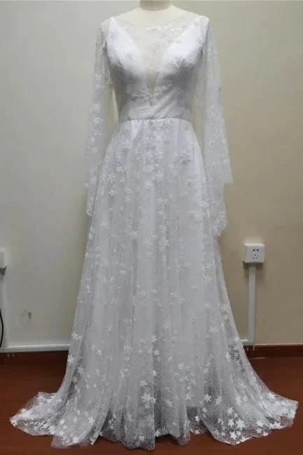Boho A-Line Long Sleeves Backless Wedding Dresses With Lace - Image 5