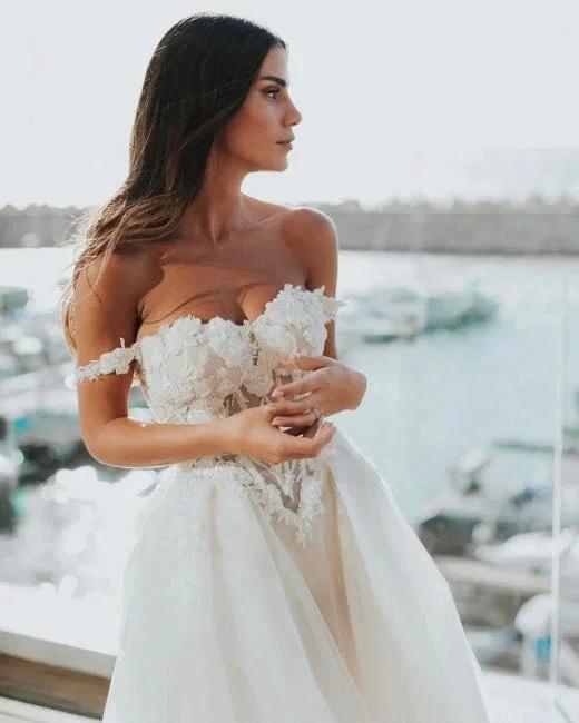 Boho A-Line Tulle Off-the-shoulder Wedding Dresses with Lace - Image 2