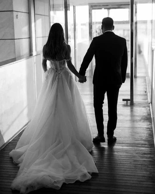 Boho A-Line Tulle Off-the-shoulder Wedding Dresses with Lace - Image 3