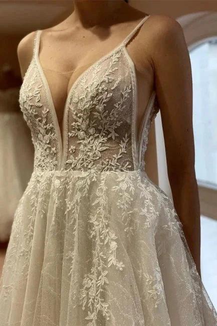 Boho A-line V-neck Backless Sleeveless Wedding Dresses With Lace - Image 4
