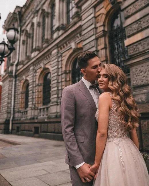 Boho A-line V-Neck Slit Wedding Dresses with Lace - Image 2