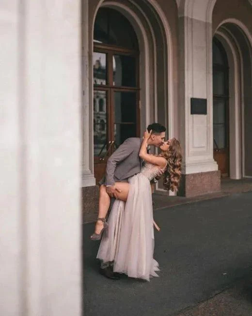 Boho A-line V-Neck Slit Wedding Dresses with Lace - Image 3