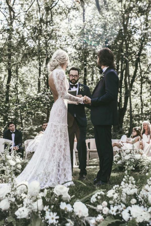 Boho High Neckline Long Sleeves Lace Wedding Dresses Rustic Wedding WD594 - Image 2
