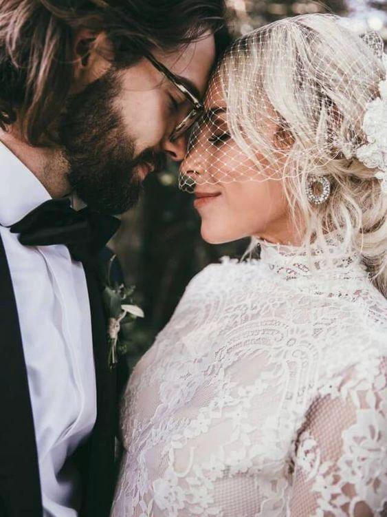 Boho High Neckline Long Sleeves Lace Wedding Dresses Rustic Wedding WD594 - Image 5