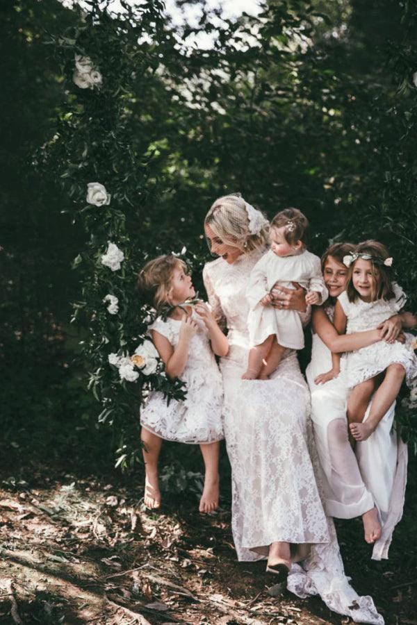 Boho High Neckline Long Sleeves Lace Wedding Dresses Rustic Wedding WD594 - Image 6