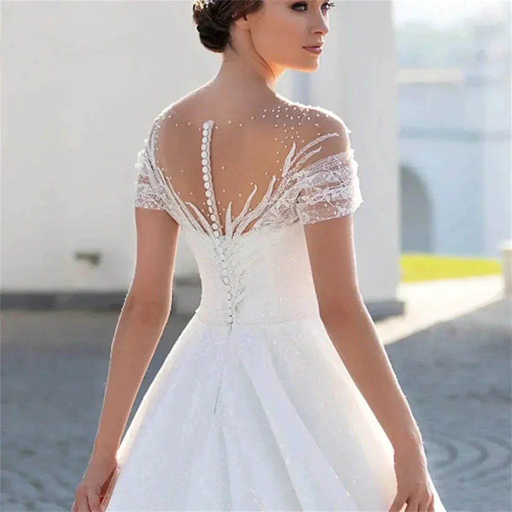 Boho Lace Appliques Wedding Dresses A Line Fuffy Tulle Ball Gowns Sexy Sleeveless Woman's Formal Beach Party Vestido De Novia - Image 4