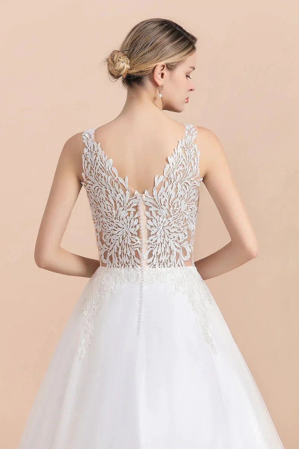 Boho Long A-line V-Neck Straps Tulle Appliques Lace Wedding Dress - Image 10