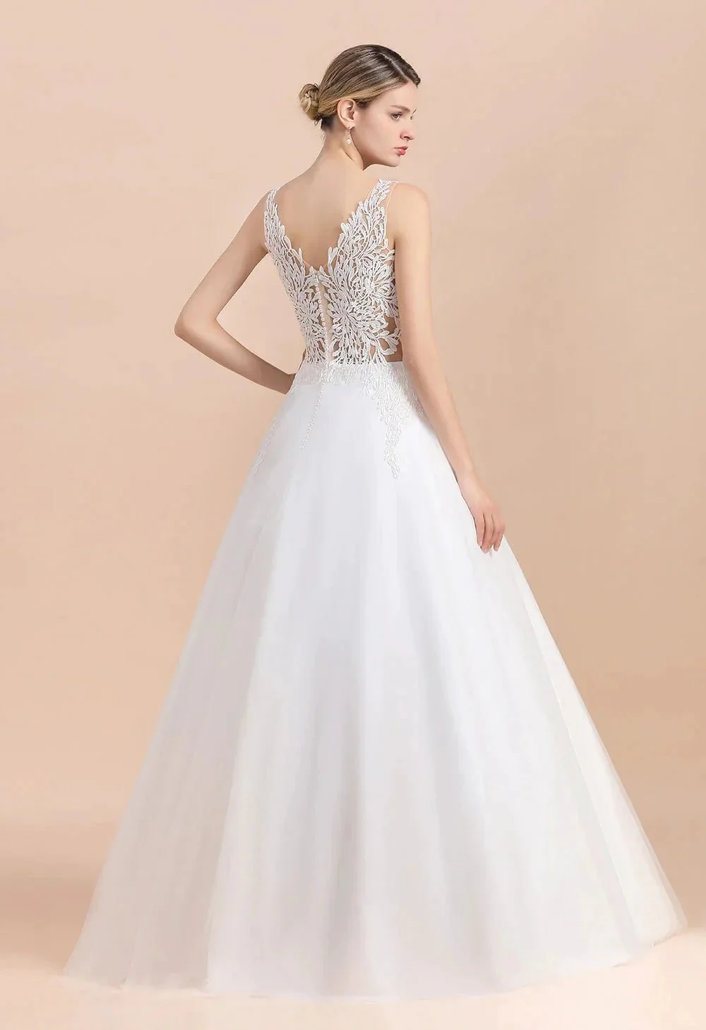 Boho Long A-line V-Neck Straps Tulle Appliques Lace Wedding Dress - Image 2