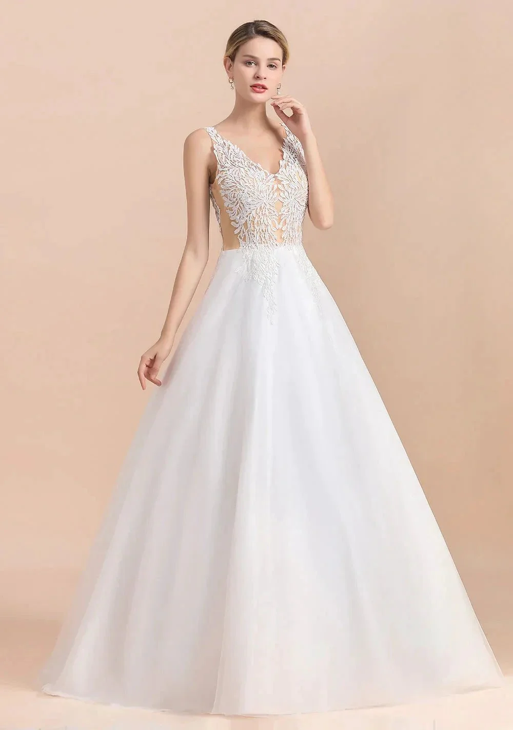 Boho Long A-line V-Neck Straps Tulle Appliques Lace Wedding Dress - Image 8