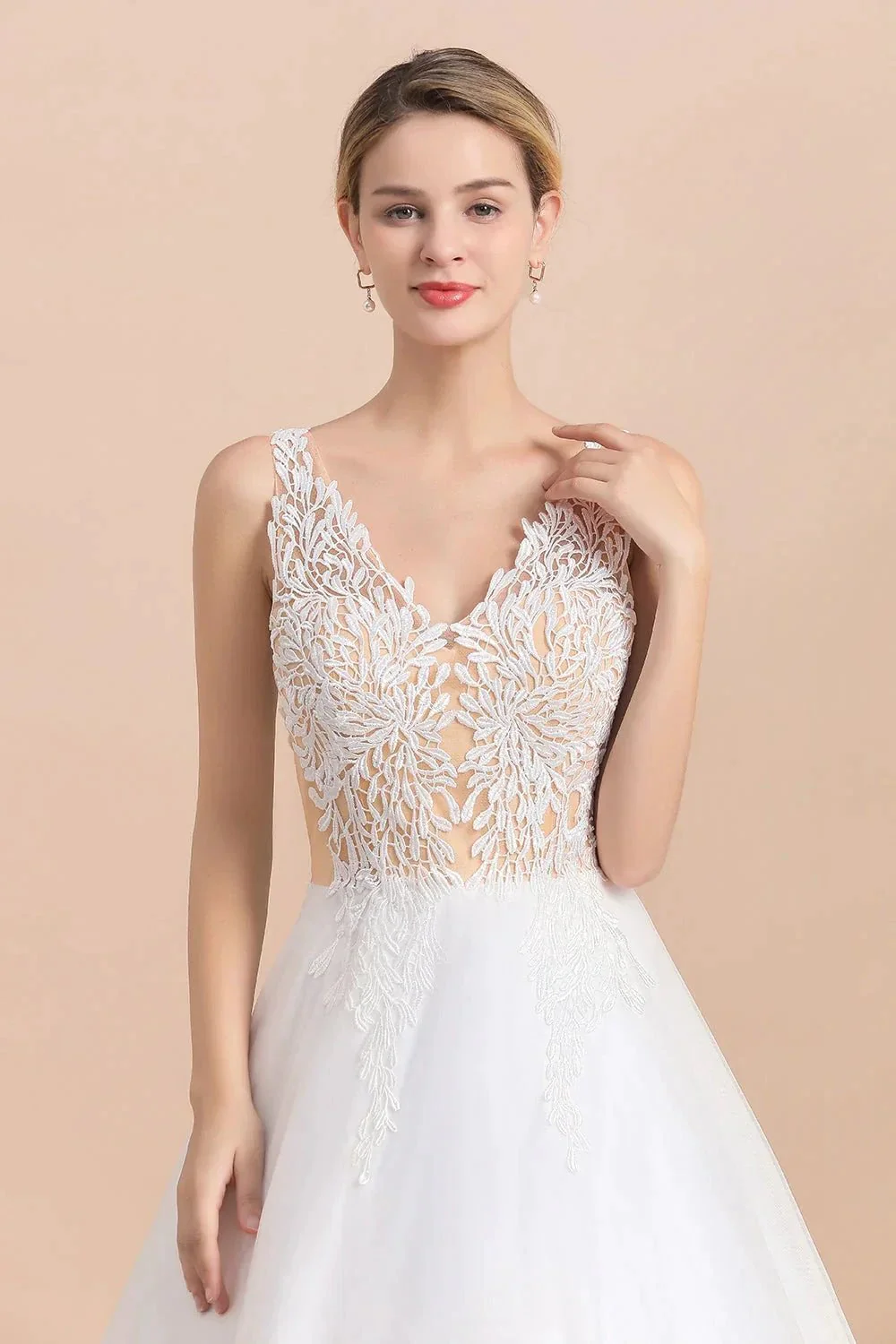 Boho Long A-line V-Neck Straps Tulle Appliques Lace Wedding Dress - Image 9