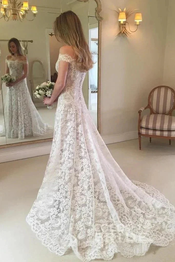 Boho Long Mermaid Off the Shoulder Lace Wedding Dress - Image 2