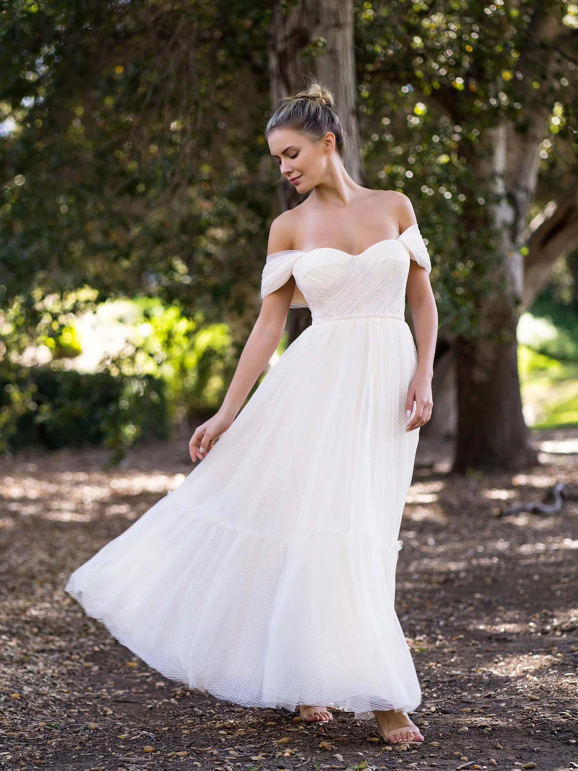 Boho A-line Off-Shoulder Tulle Prom Dress - Image 3