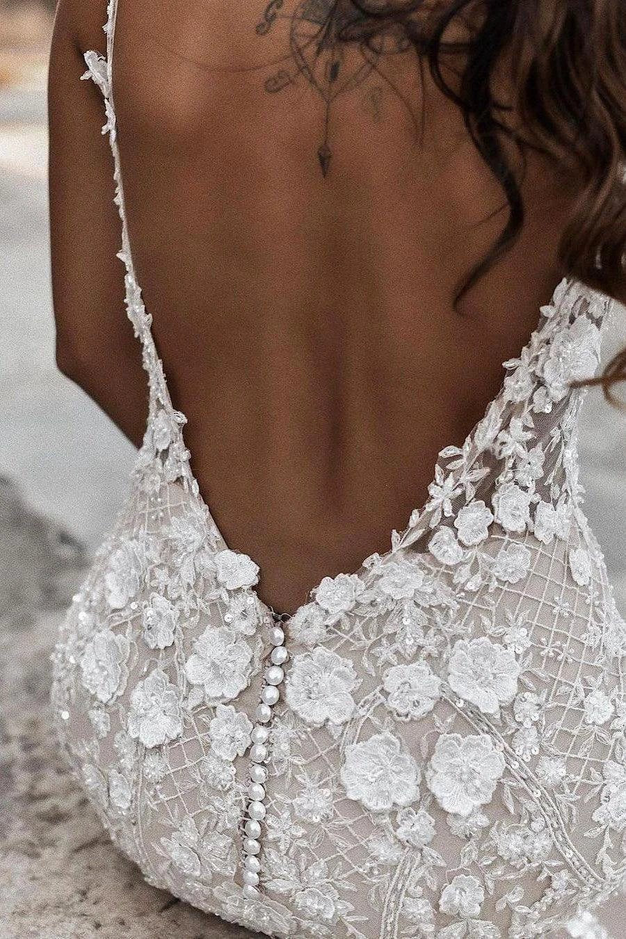 Boho Sleeveless Floral Mermaid Wedding Dress Backless Bridal Gown - Image 2