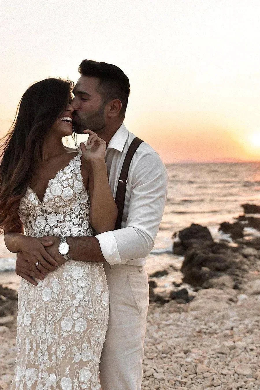 Boho Sleeveless Floral Mermaid Wedding Dress Backless Bridal Gown - Image 3