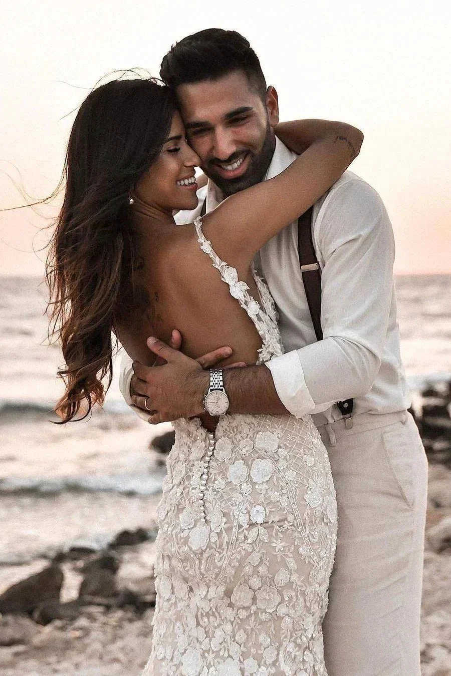 Boho Sleeveless Floral Mermaid Wedding Dress Backless Bridal Gown - Image 4