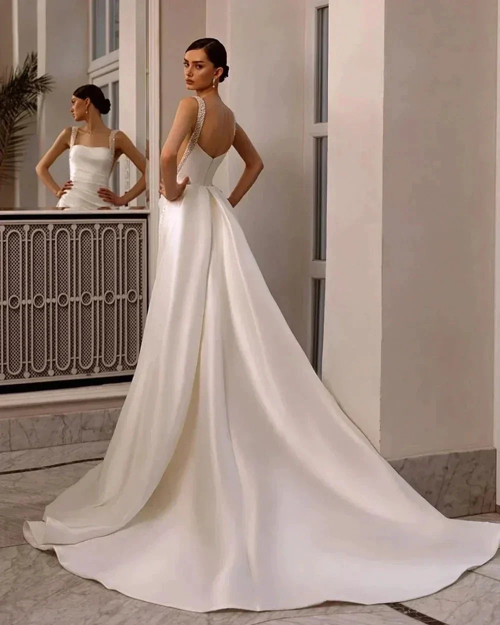 Boho Wedding Dresses Off The Shoulder With Sequined Square Neck Ball Gowns Smooth Satin Formal Bridal Party Vestido De Novia - Image 2