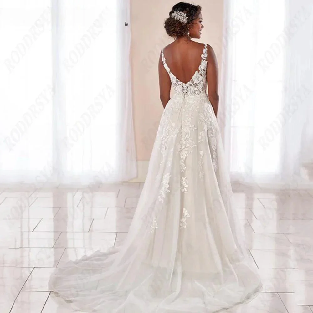 Boho Wedding Dresses Spaghetti Straps A-Line Applique Bride Gowns Sexy Backless Sleeveless Tulle robe - Image 2