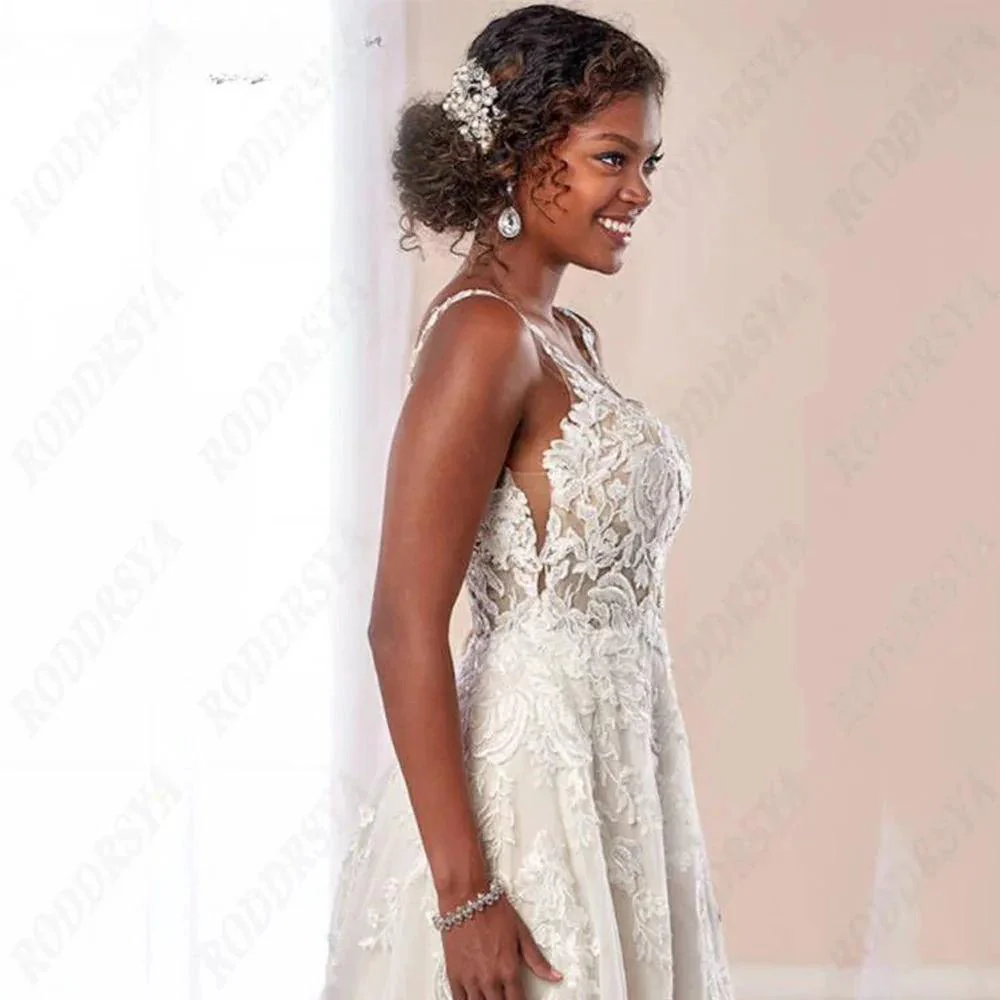 Boho Wedding Dresses Spaghetti Straps A-Line Applique Bride Gowns Sexy Backless Sleeveless Tulle robe - Image 3