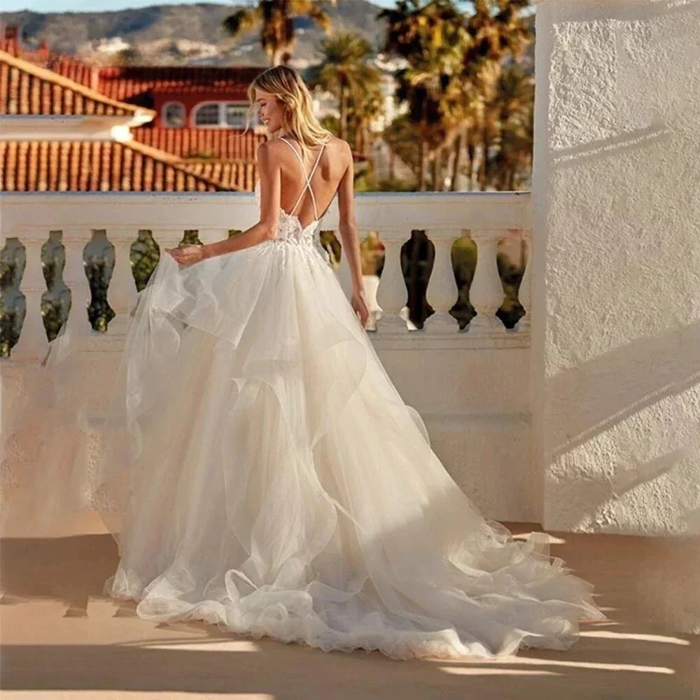 Boho Wedding Dresses Spaghetti Straps Vestidos De Novia Appliques Vestido De Noiva Backless Lace Robe De Mariée - Image 2