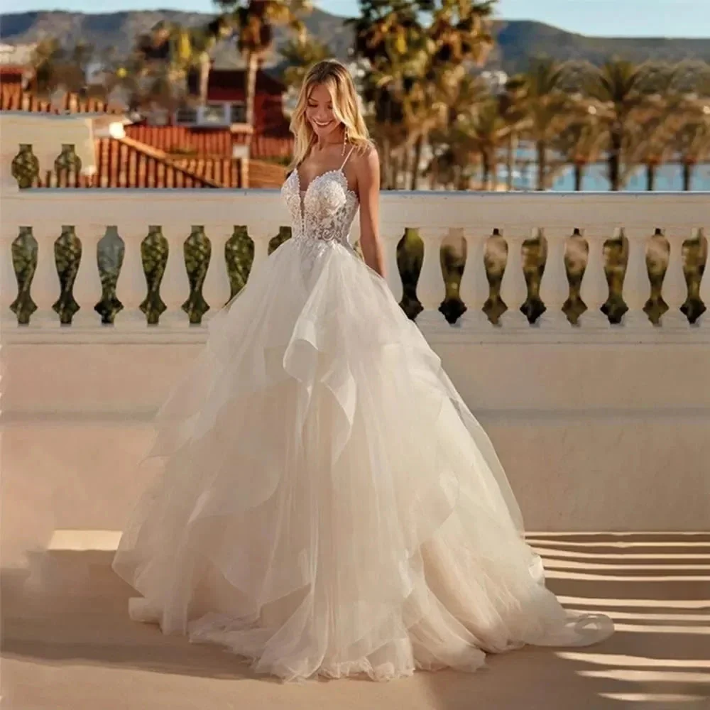 Boho Wedding Dresses Spaghetti Straps Vestidos De Novia Appliques Vestido De Noiva Backless Lace Robe De Mariée - Image 3