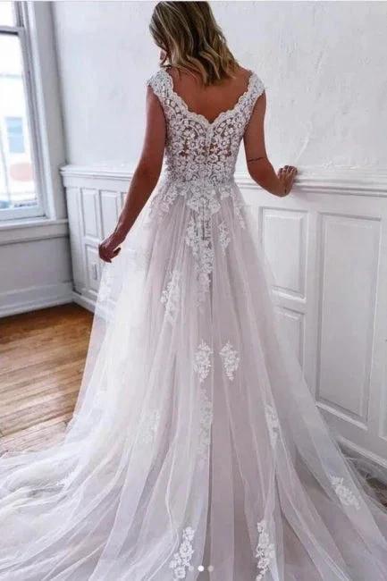 Boho White A-Line Sleeveless Wedding Dresses With Lace - Image 2