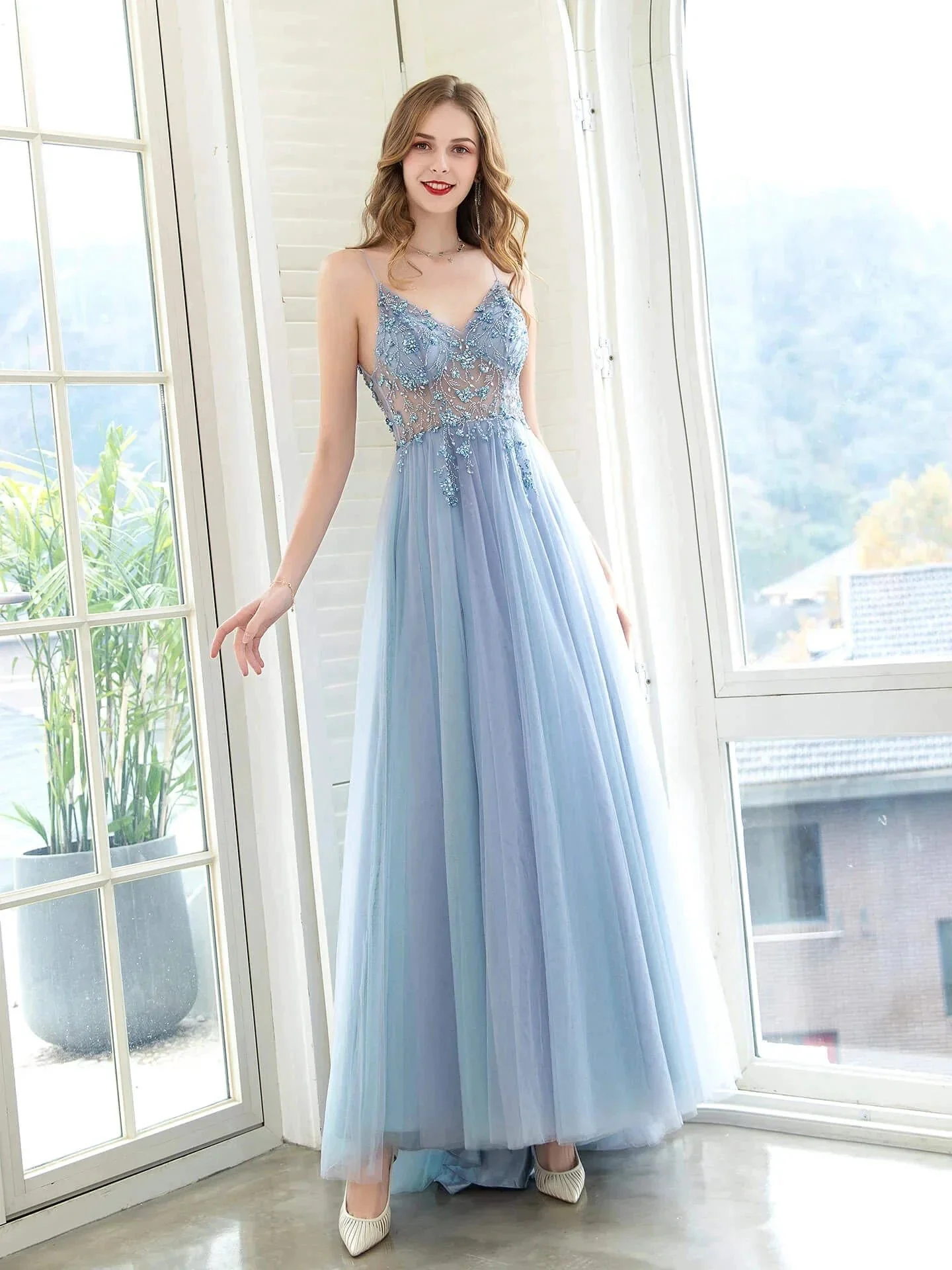 Boutique Evening Dresses Luxury Beaded Prom Dress Luxury Evening Party Dresses Spaghetti Strap Dressblee - Image 2
