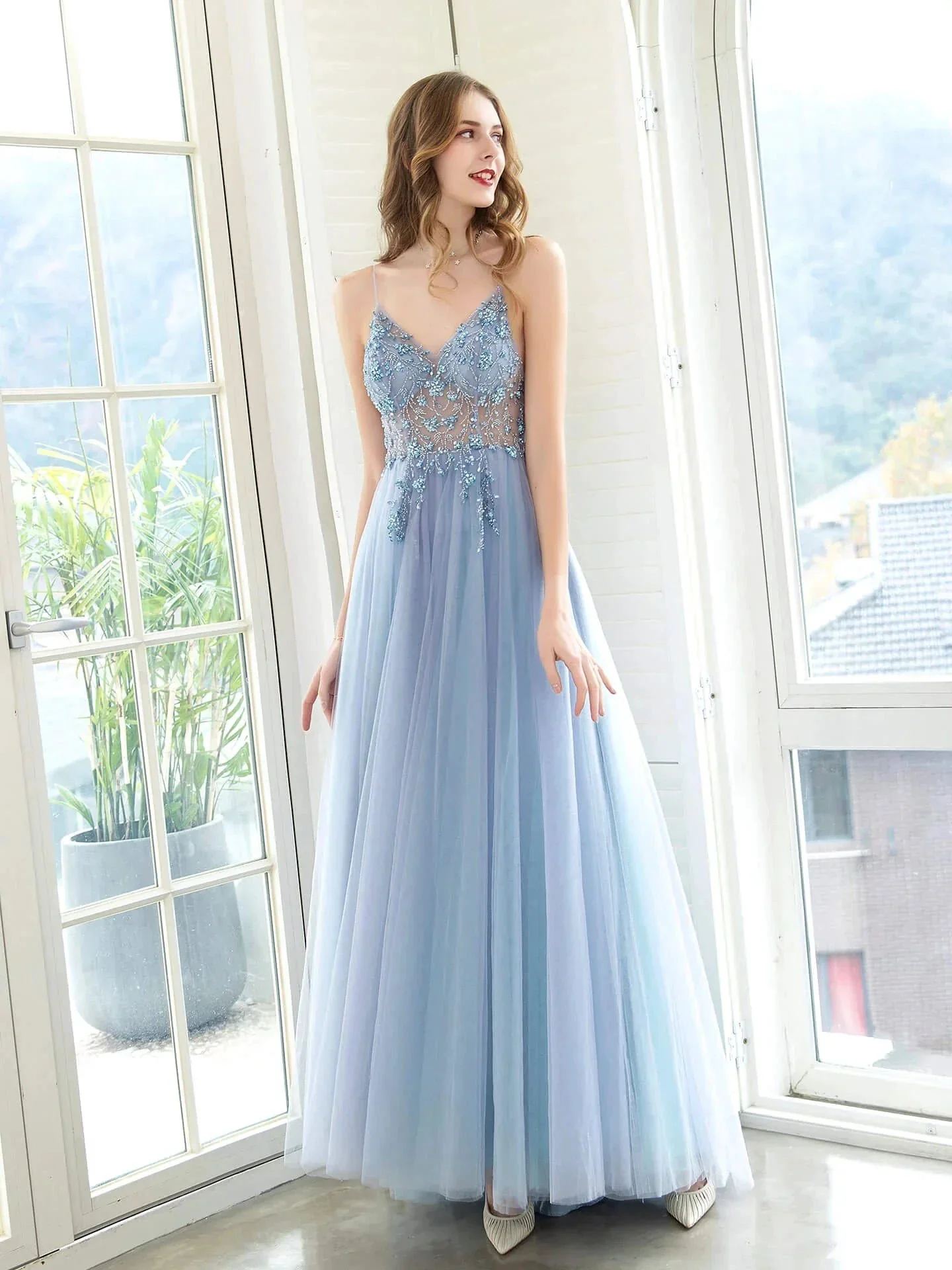 Boutique Evening Dresses Luxury Beaded Prom Dress Luxury Evening Party Dresses Spaghetti Strap Dressblee - Image 3