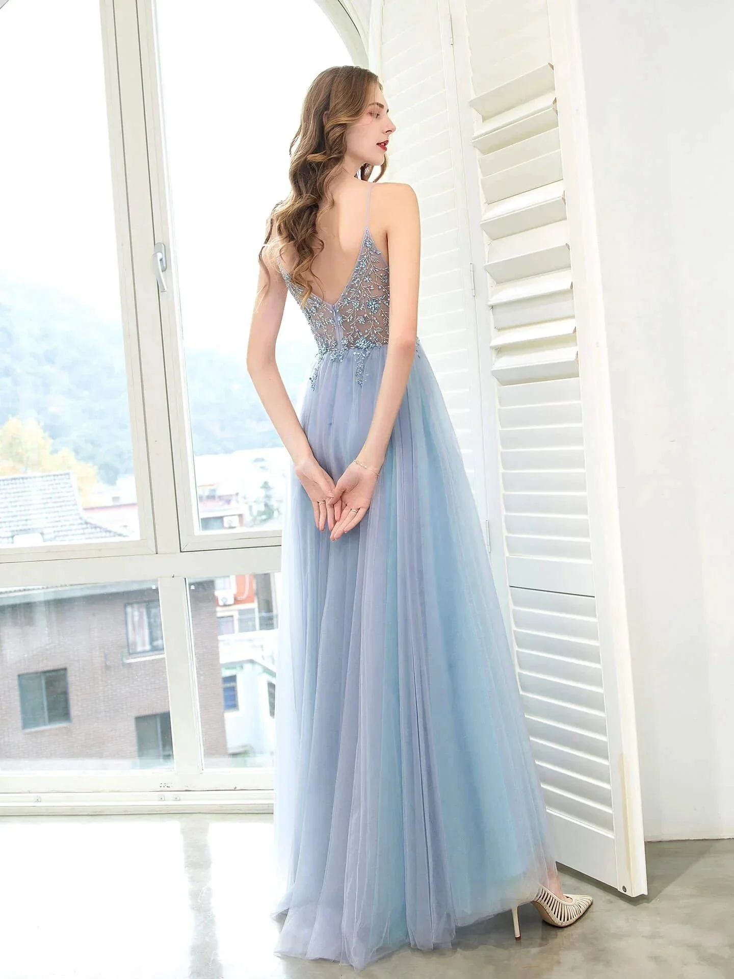 Boutique Evening Dresses Luxury Beaded Prom Dress Luxury Evening Party Dresses Spaghetti Strap Dressblee - Image 5