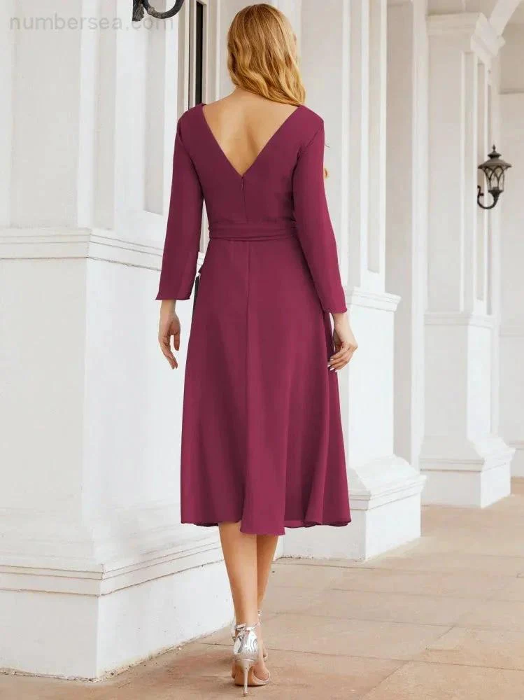 Bridesmaid Dress V-Back Waist Belt Mother of the Bride Wedding Guest SY28031 - Image 101