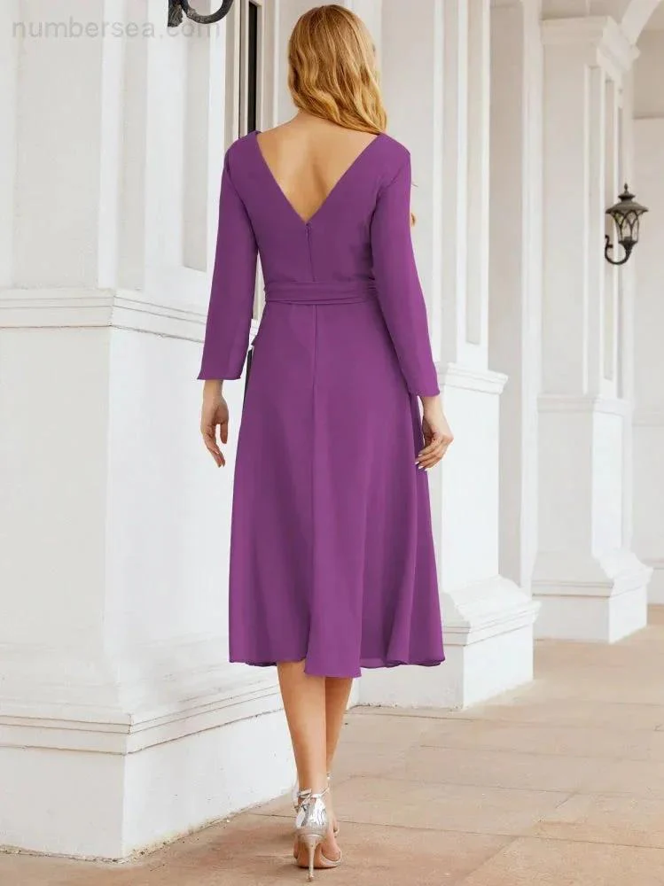Bridesmaid Dress V-Back Waist Belt Mother of the Bride Wedding Guest SY28031 - Image 107