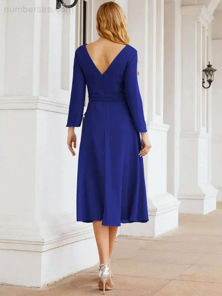 Bridesmaid Dress V-Back Waist Belt Mother of the Bride Wedding Guest SY28031 - Image 110