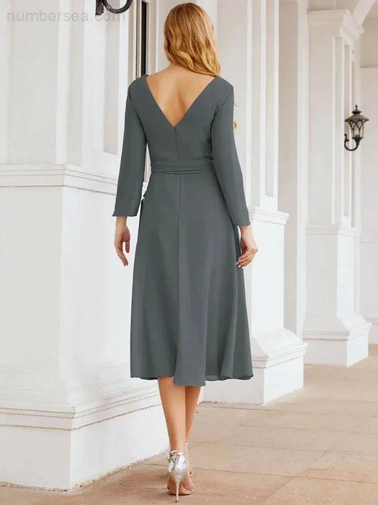 Bridesmaid Dress V-Back Waist Belt Mother of the Bride Wedding Guest SY28031 - Image 113