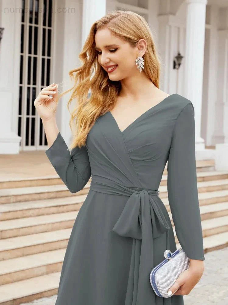 Bridesmaid Dress V-Back Waist Belt Mother of the Bride Wedding Guest SY28031 - Image 114