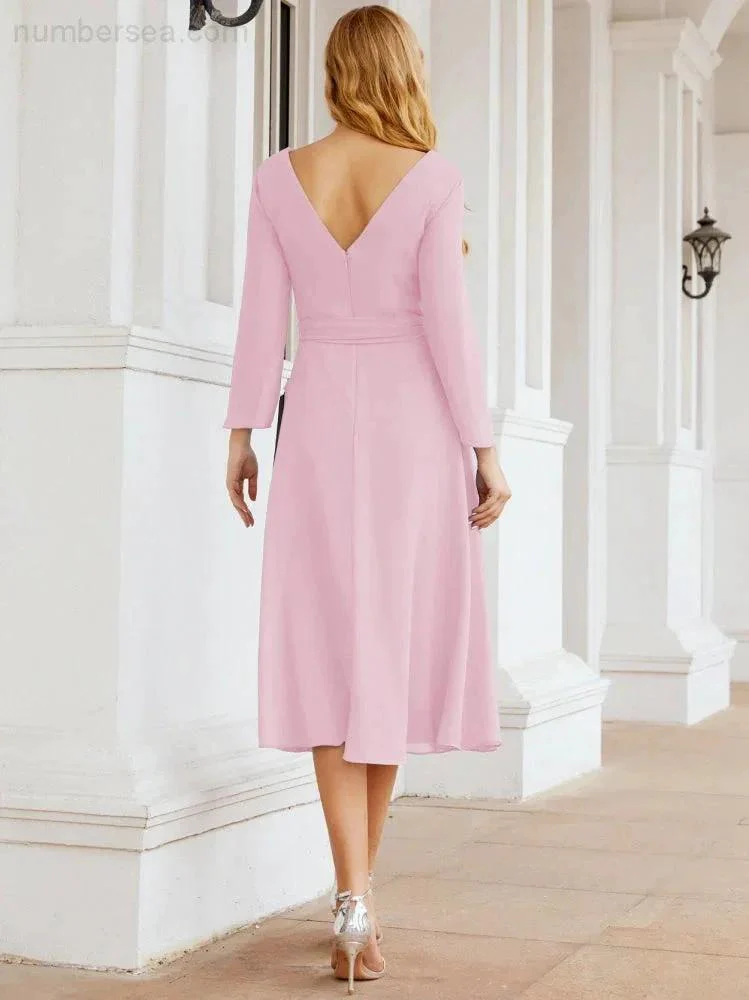 Bridesmaid Dress V-Back Waist Belt Mother of the Bride Wedding Guest SY28031 - Image 116