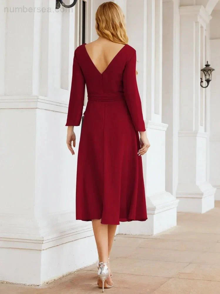 Bridesmaid Dress V-Back Waist Belt Mother of the Bride Wedding Guest SY28031 - Image 122