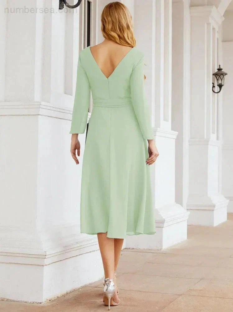 Bridesmaid Dress V-Back Waist Belt Mother of the Bride Wedding Guest SY28031 - Image 14