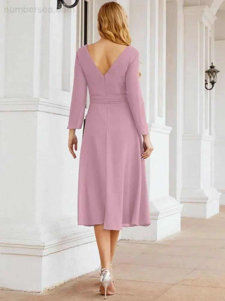 Bridesmaid Dress V-Back Waist Belt Mother of the Bride Wedding Guest SY28031 - Image 2